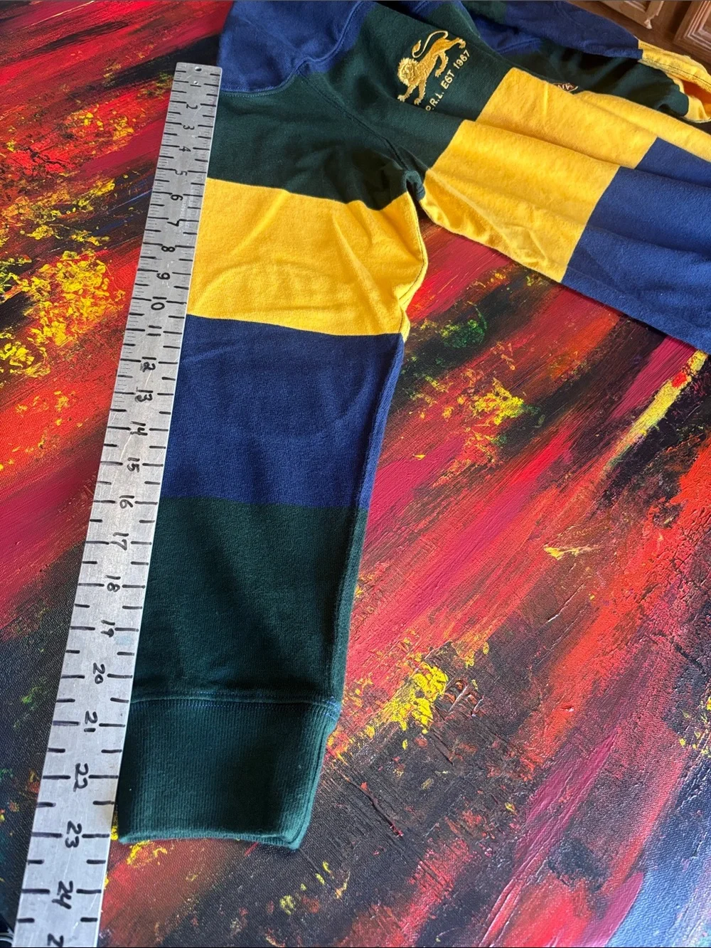 Ralph Lauren Polo Rugby Long-Sleeve Stripe Crewneck - Navy, Green, Yellow - Picture 6 of 12